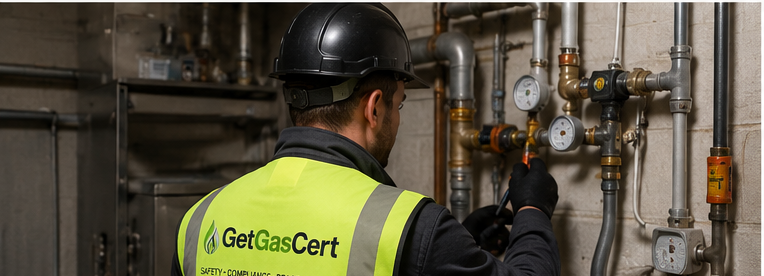 GetGasCert commercial gas engineer working on a non-domestic gas installation